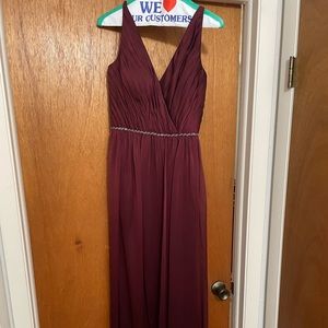 Burgundy Bridesmaid Dress with Gray Beading